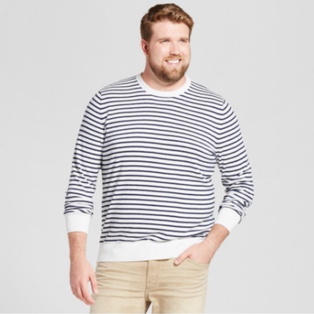 Goodfellow & Co Men’s Navy and White Striped Knit Crewneck Pullover Sweater L
